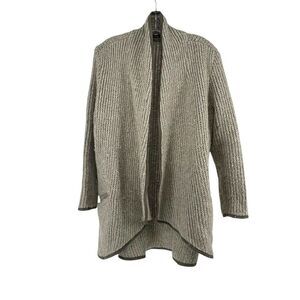 Waverly Grey Cardigan Wool Mohair Gray Open Waterfall Front Size L Chunky Knit